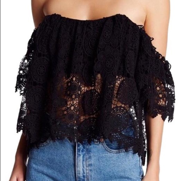 Tularosa Off Shoulder Lace Black Top XS - Picture 1 of 4